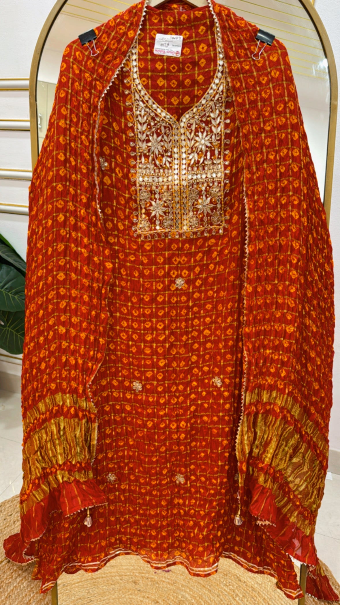 hot seller crushed bandhani silk material with hand gota work along with crushed bandhani dupatta GF 460